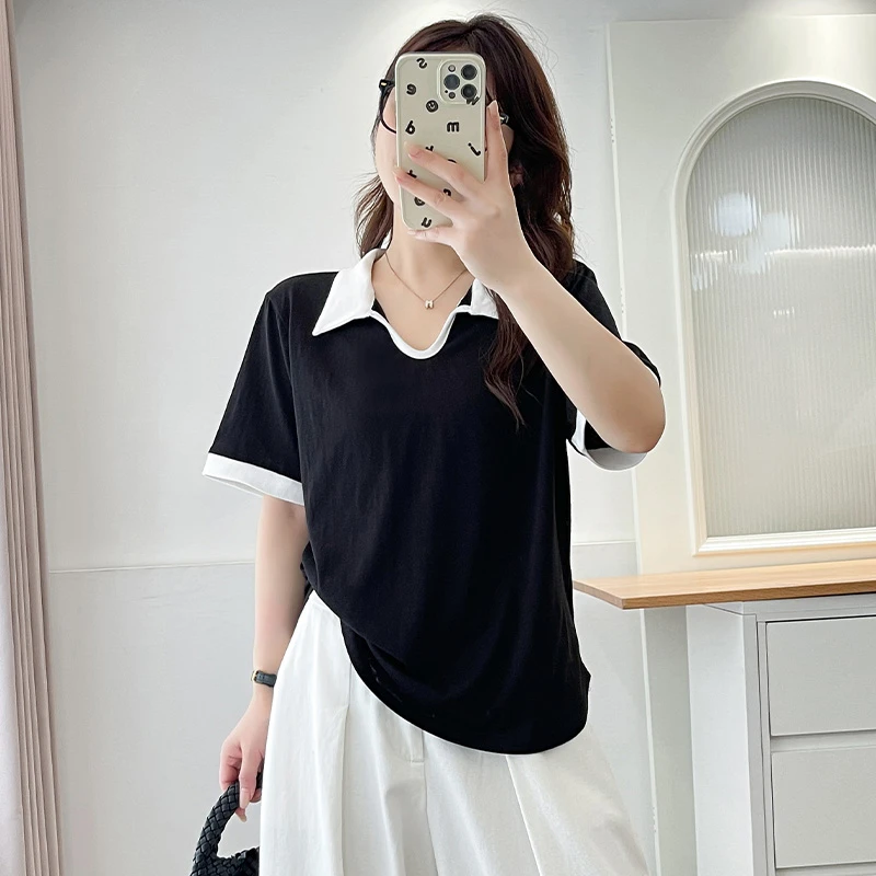 大码女装夏季新款时尚短袖T恤女胖妹妹宽松显瘦百搭洋气遮肉上衣
