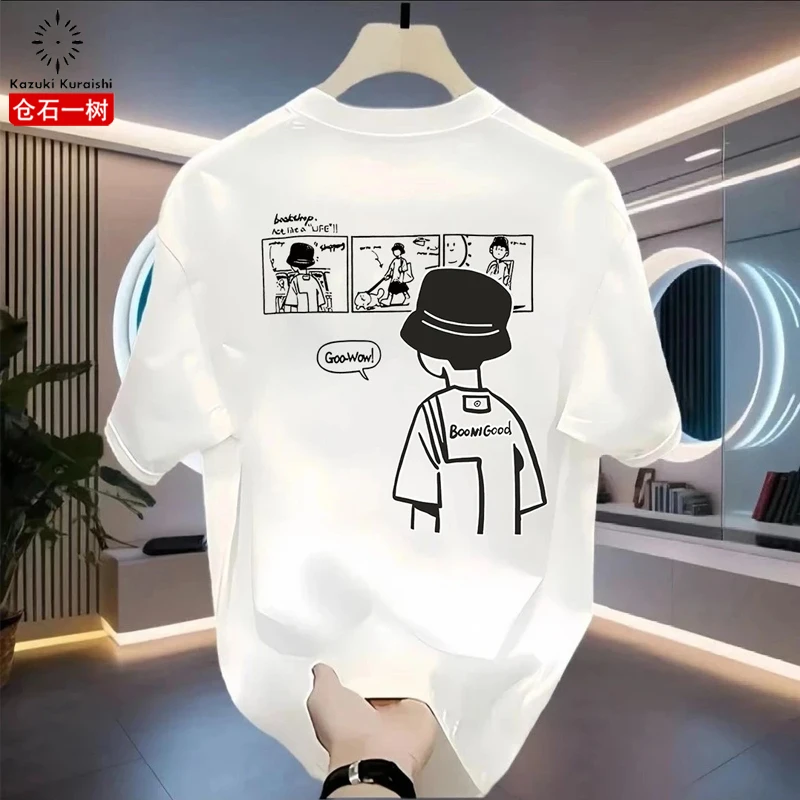 仓石一树夏季新款男士休闲卡通印花圆领宽松韩版男t恤短袖