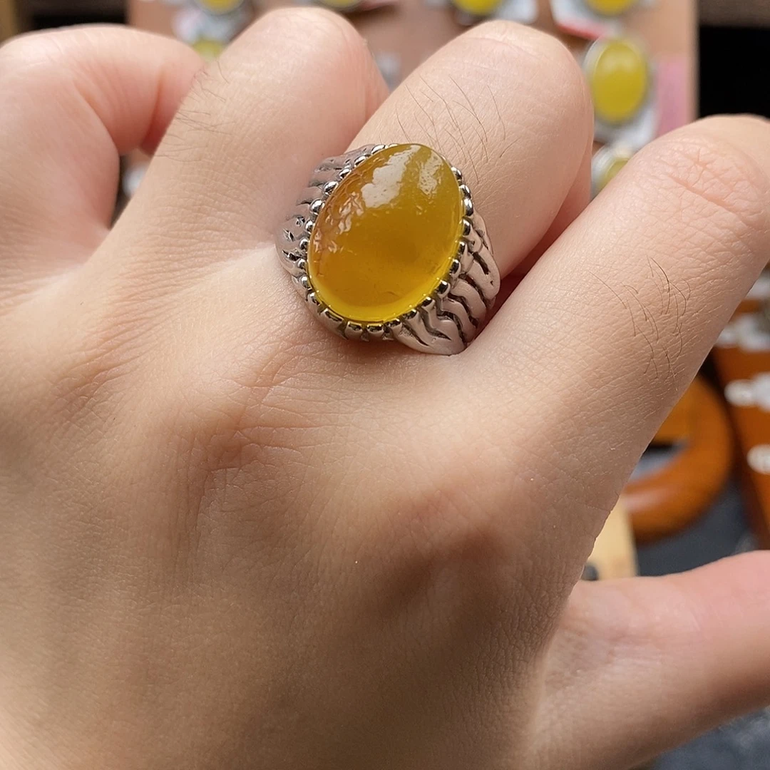 银S925镶嵌琥珀戒指琥珀