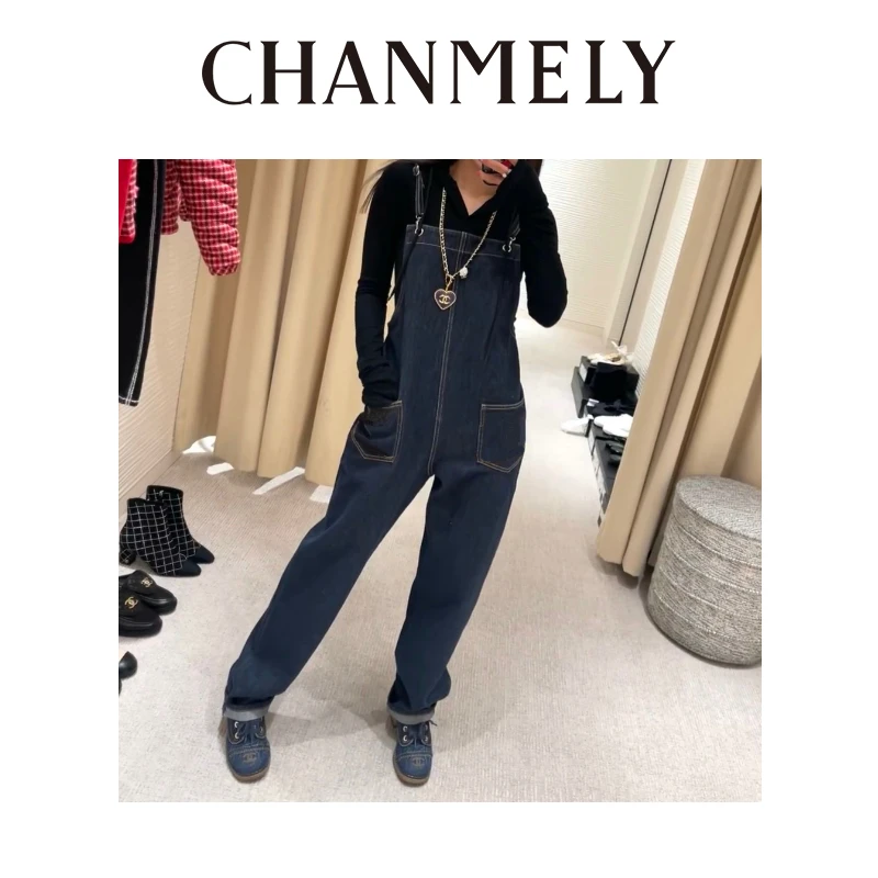 【CHANMITY】25/ss香风时髦复古土耳其阔腿牛仔背带裤025214