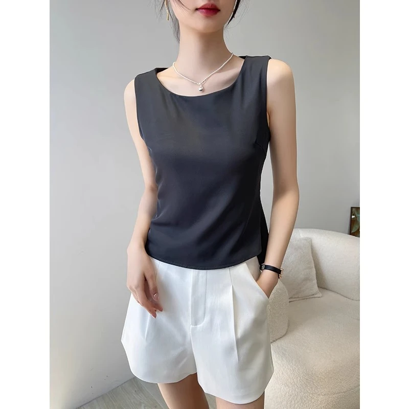 灰色西装吊带背心女内搭夏季2025新款无袖外穿露背绑带上衣设计感