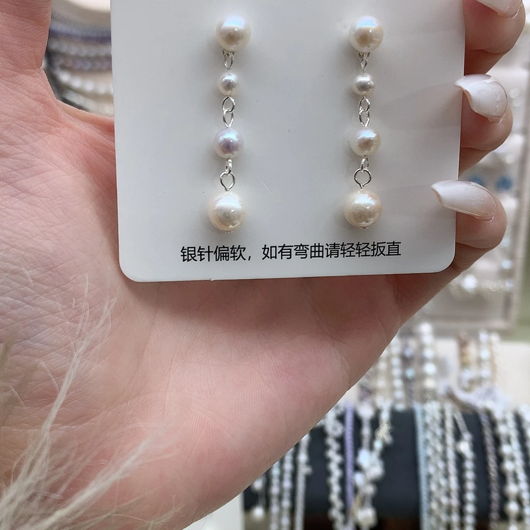 银S925镶嵌淡水珍珠耳饰