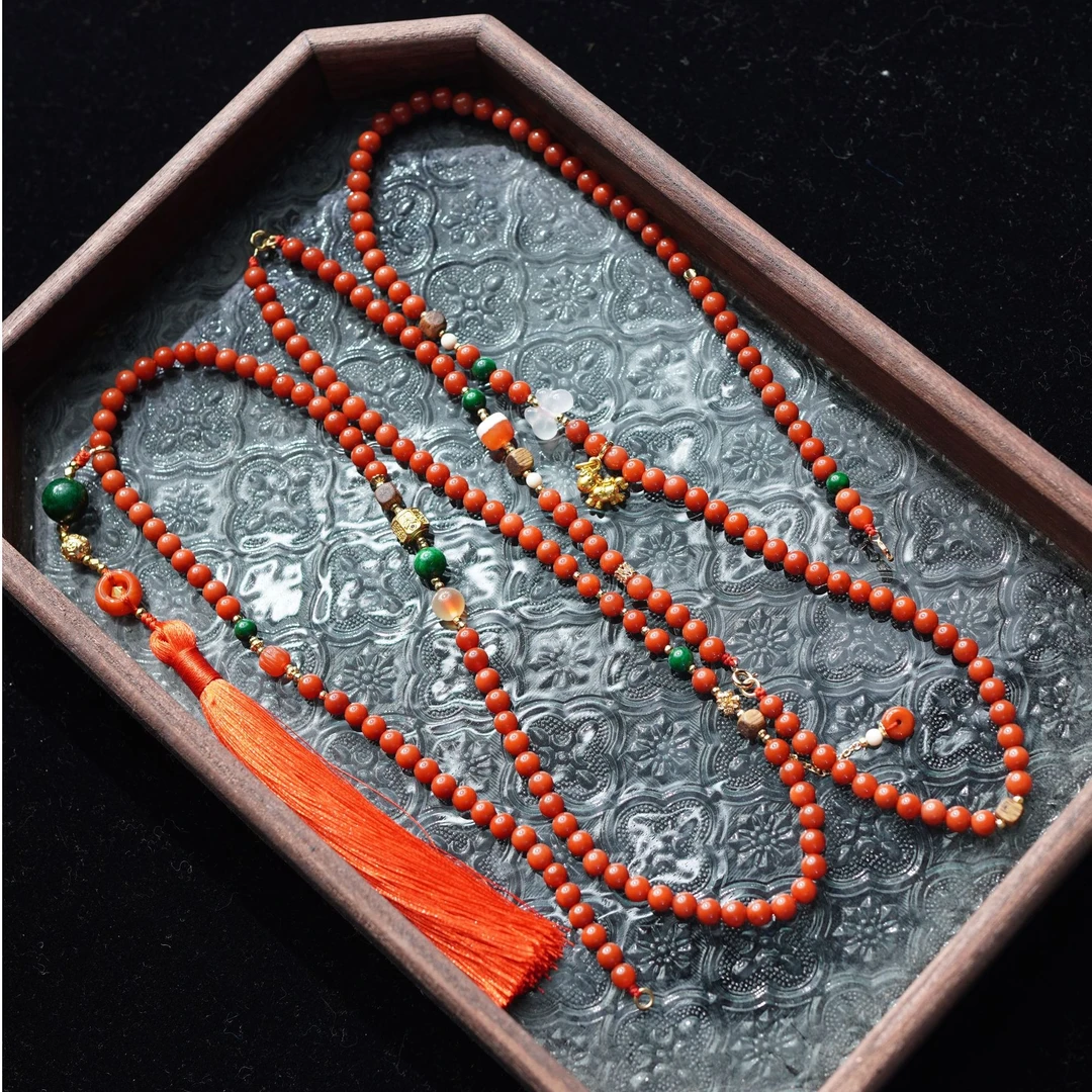 当红不让 天然红玛瑙6mm圆珠斜挎连