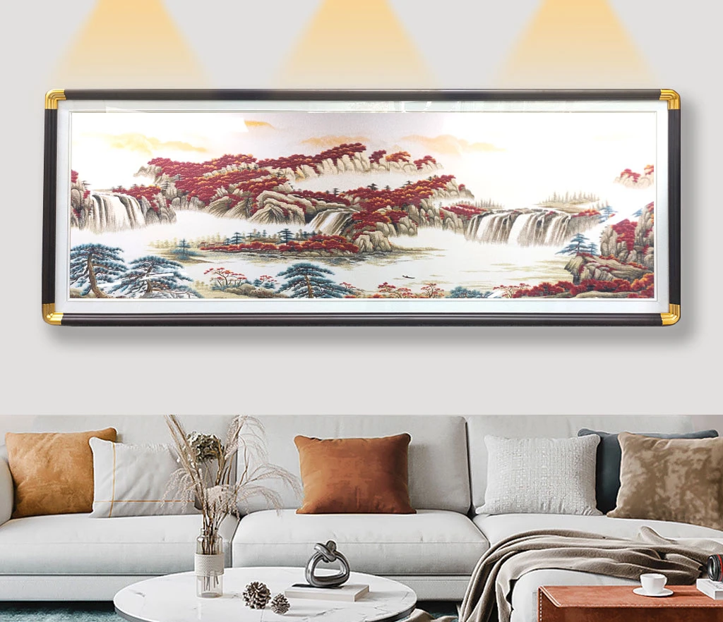 鸿运当头客厅装饰画新中式沙发背景西墙织锦秀挂画山水风景壁画