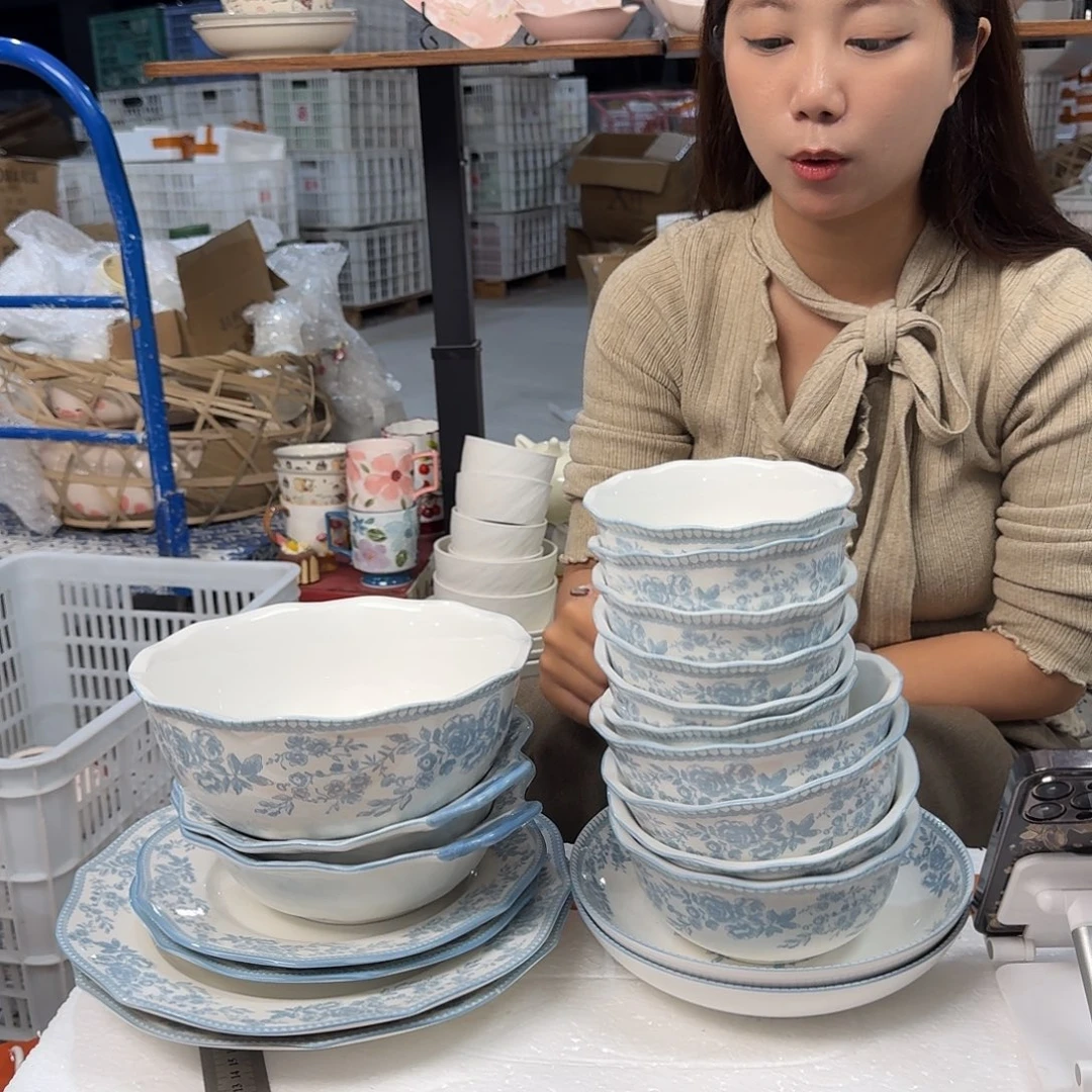 瓷微瑕陶瓷餐具釉下彩19件套