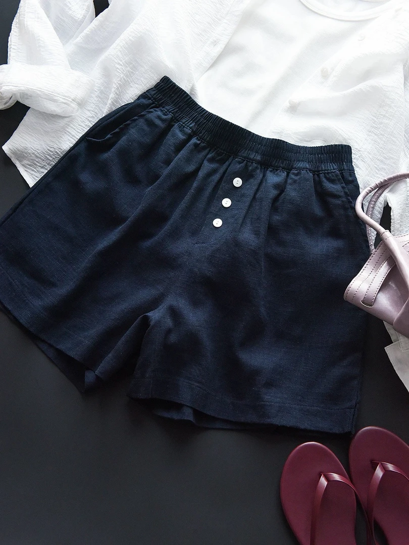 老钱风通勤苎麻夏季休闲短裤