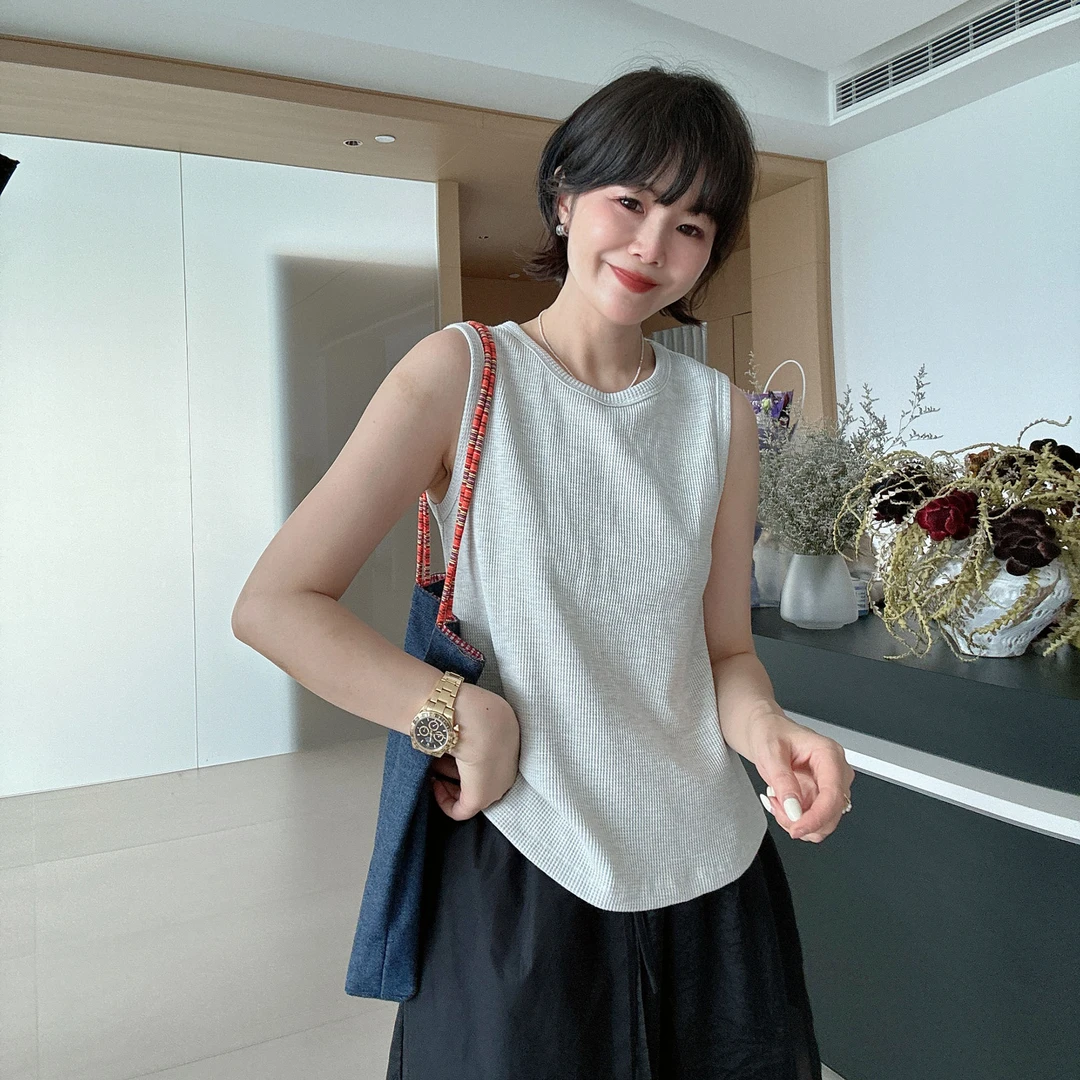 夏季工字螺纹修身百搭打底外穿无袖背心