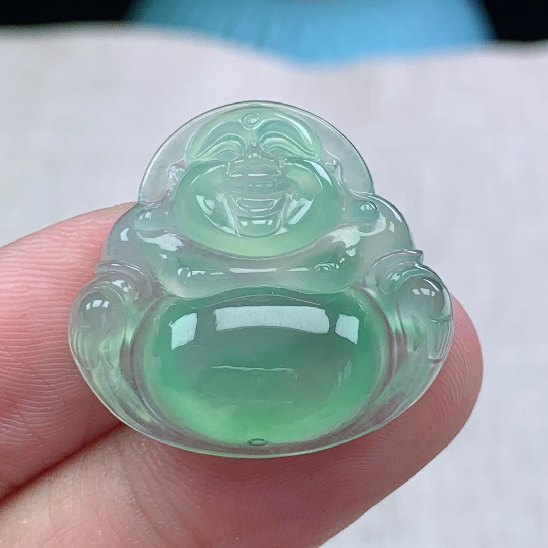 z缅甸天然翡翠A货24.6-26.2-5.9玉石冰种晴绿佛公吊坠礼物时尚