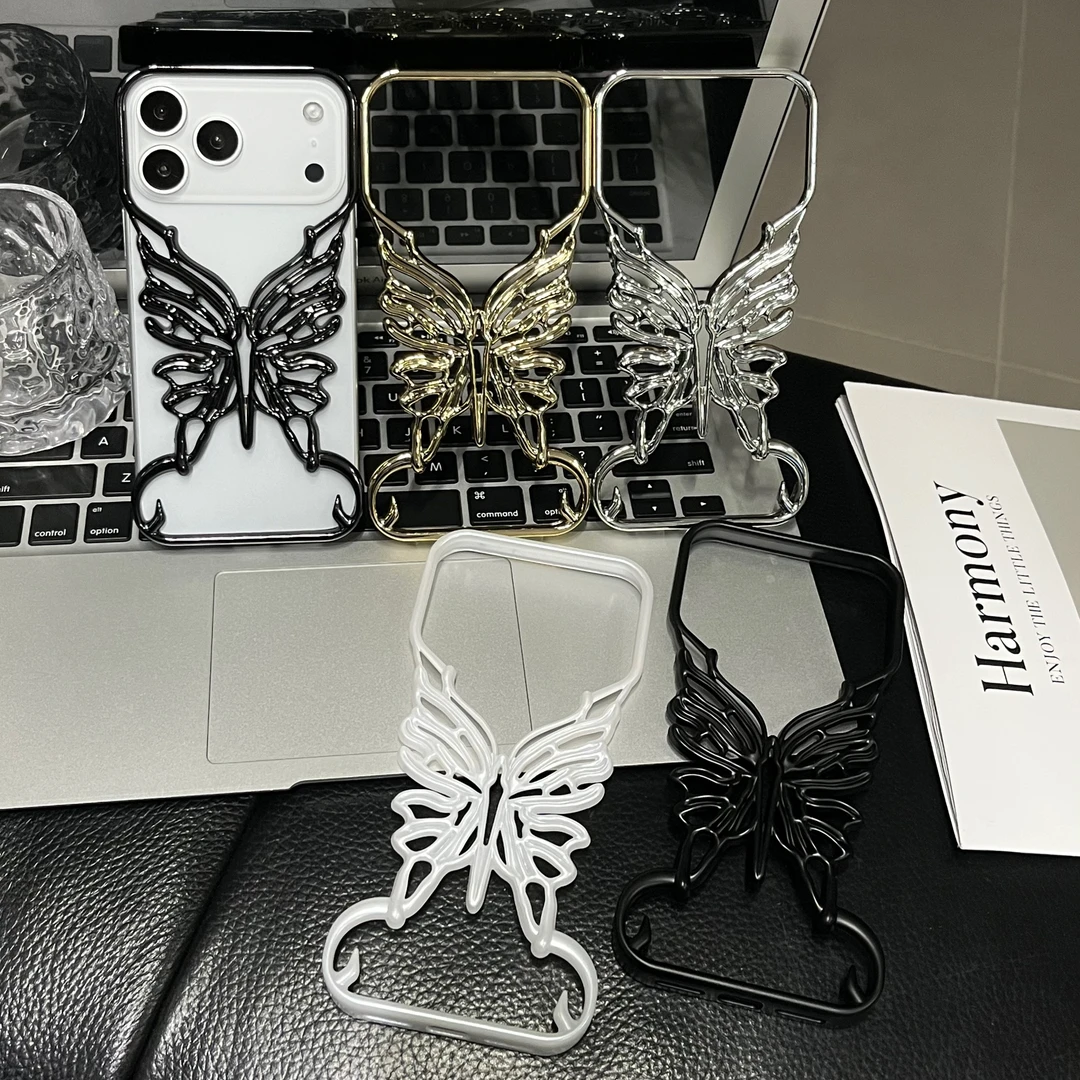 创意无边框镂空蝴蝶适用于苹果17promax手机壳16/15电镀磨砂壳
