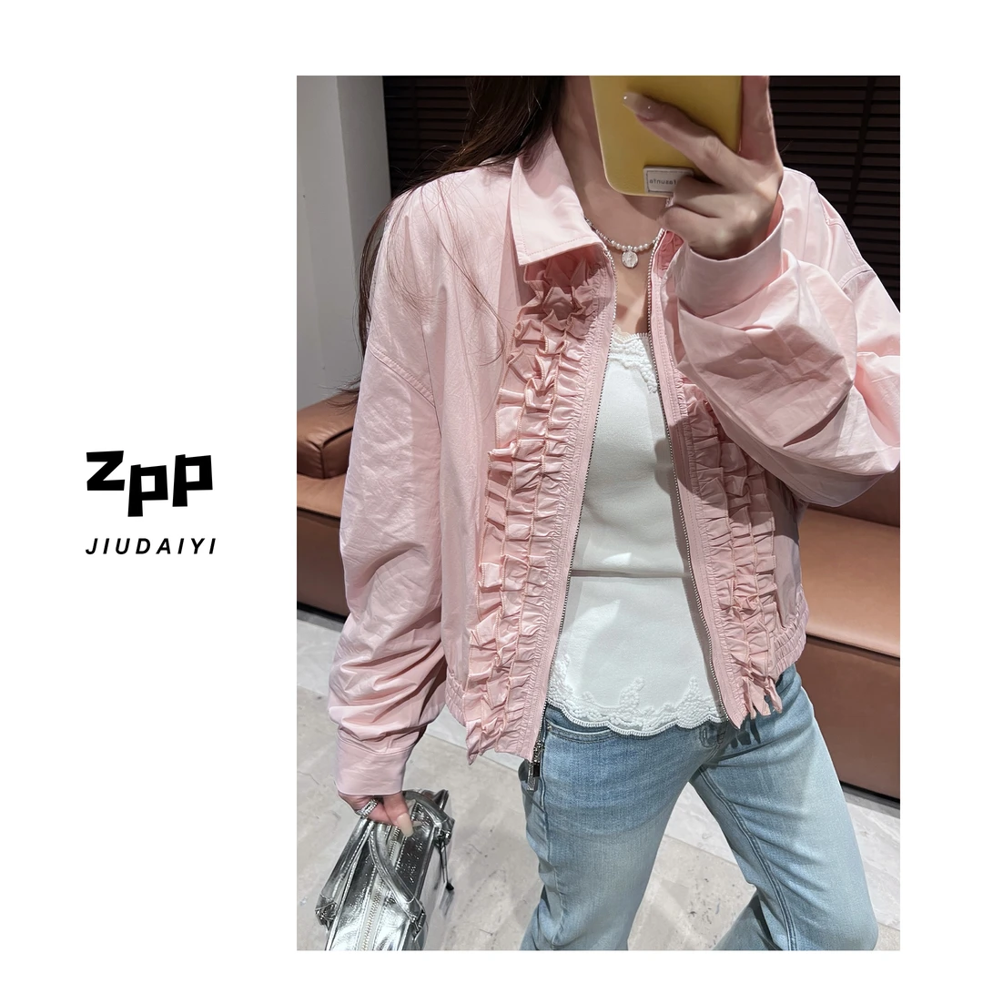 玖黛衣【赫拉小姐】新款设计感木耳边拼接拉链外套WTP38418