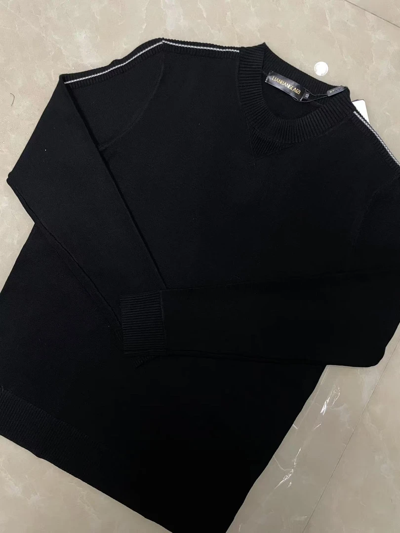 【7615-袖子竖条圆领长袖】男士秋冬针织短袖