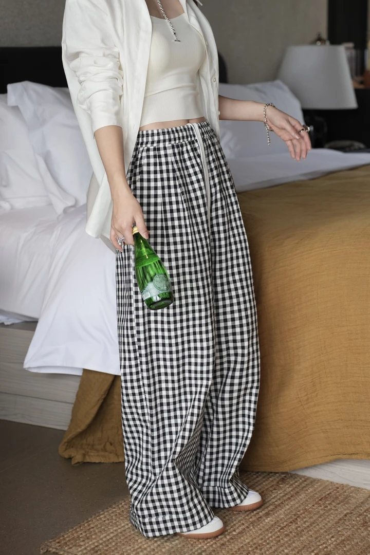 深圳南油2025抽绳格子裤81936