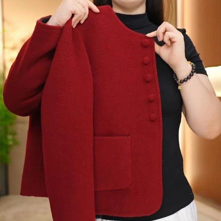 小香风圆领单面穿短款大衣C时尚妈妈装秋款气质大方优雅长袖外套