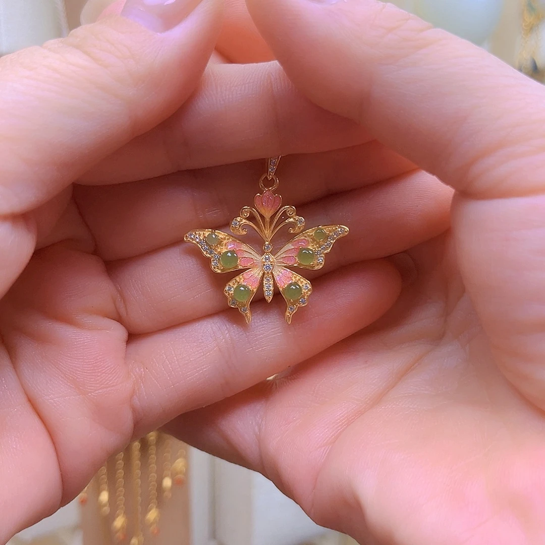 和田玉银S925镀金镶嵌颈饰