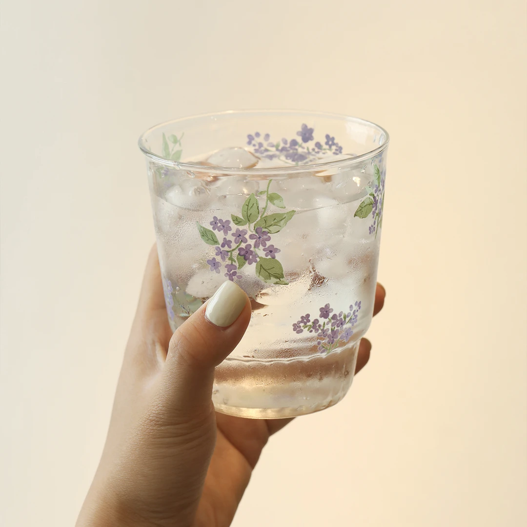 蓝莲花高颜值家用办公室女玻璃水杯高硼硅耐高温夏日冷饮冷泡杯子