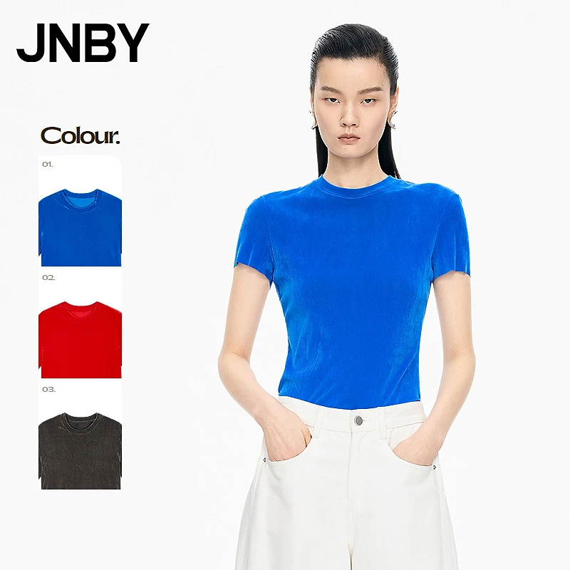 【商场同款】JNBY/江南布衣25秋T恤女短袖轻薄丝绒上衣5X7110150