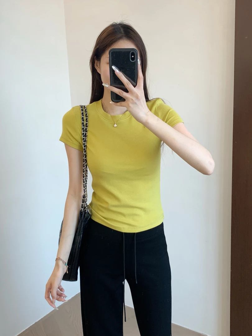 THEWOW软糯亲肤弹力慕斯细腻羊绒手感t恤合身版圆领纯色短袖T恤夏