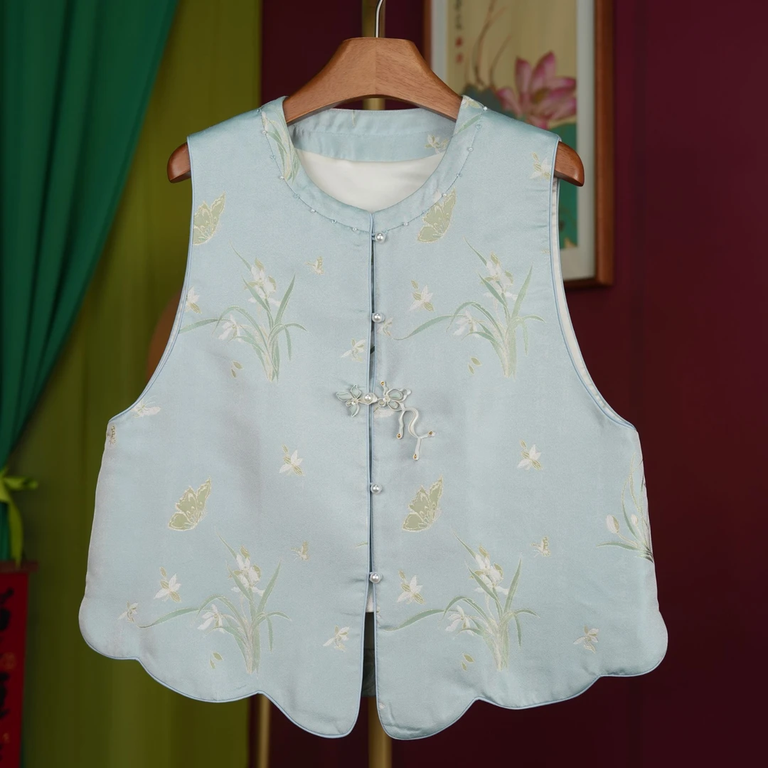 【闲庭序】李德喜·'兰花蝴蝶'新中式桑蚕丝国风马夹