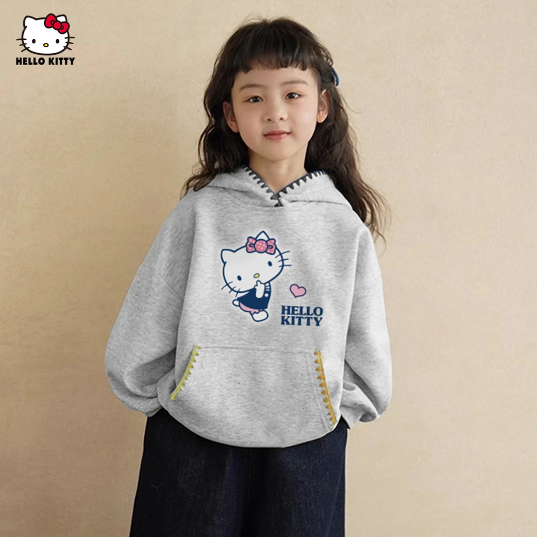 HELLO KITTY宽松连帽卫衣2025春儿童新款舒适百搭时尚加绒秋季潮