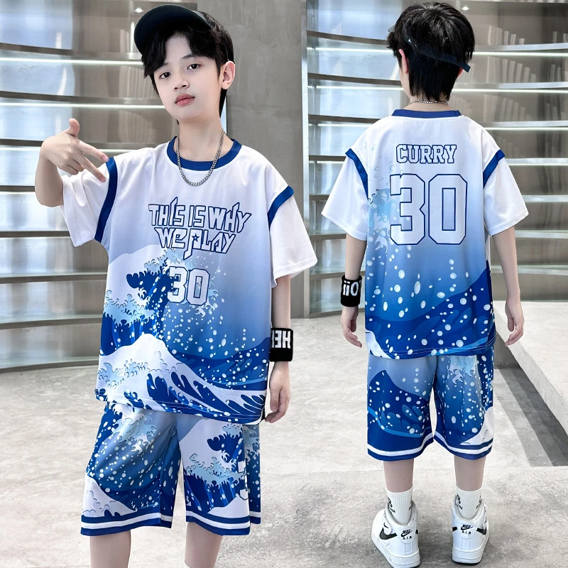 男童篮球服短袖套装速干薄款男孩球衣两件套30号库里中大儿童夏装