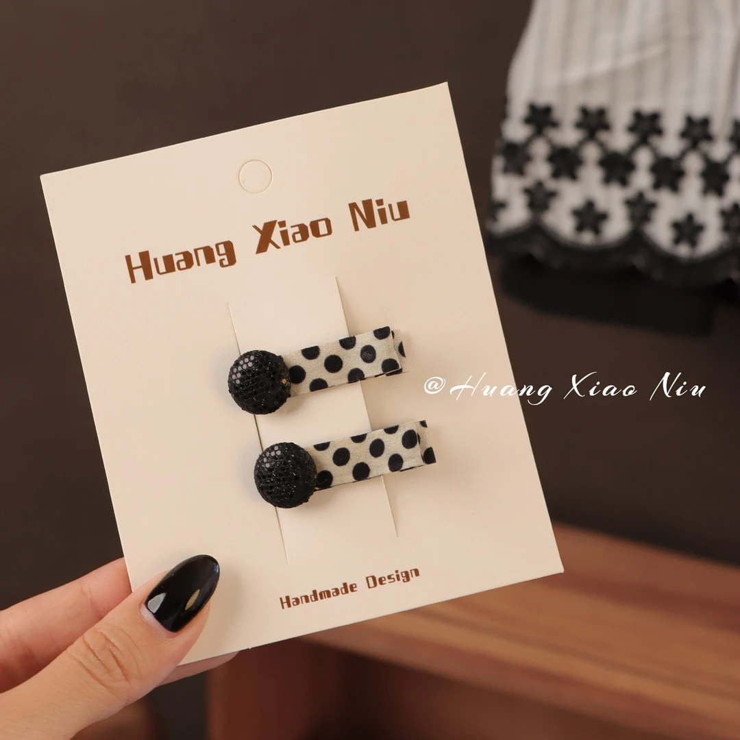 黄小妞质感黑白点点撞色女宝宝不伤发发夹简约耐看女童碎发夹发饰