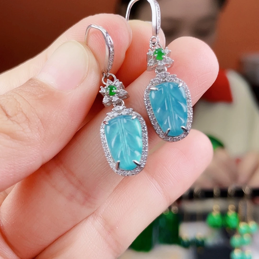 翡翠银S925镶嵌耳饰