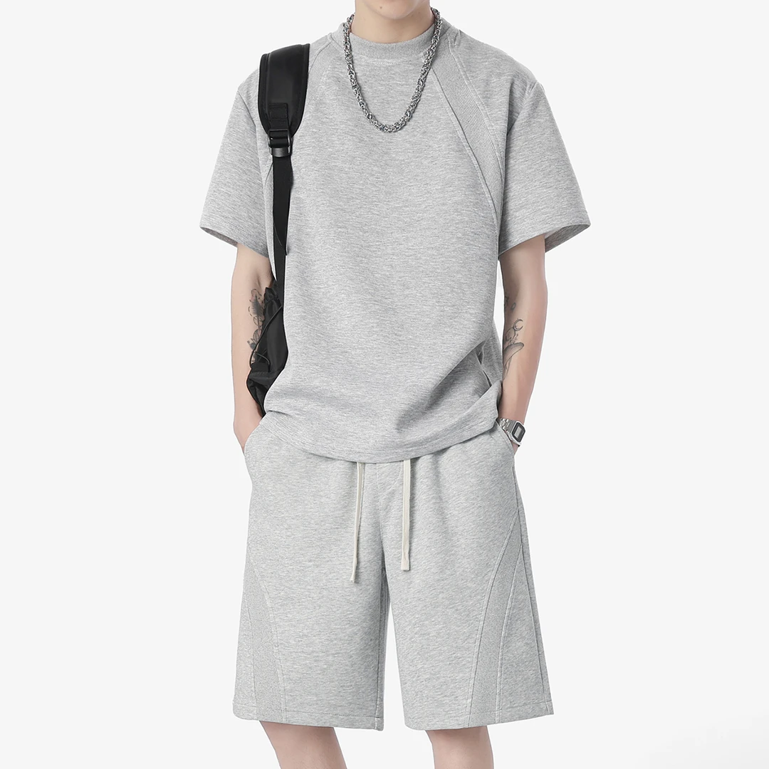 2025新款夏季空气层套装男士宽松短袖t恤短裤五分裤休闲运动潮牌