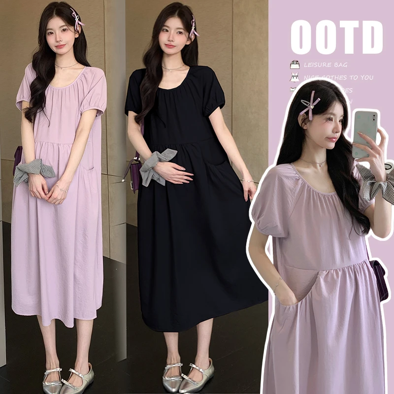 2025夏季新款孕妇装韩版时尚连衣裙宽松中长款显瘦孕妇气质孕妇裙
