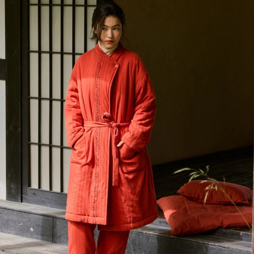 【志花专属】252-156朵朵可可女冬款家居加厚夹棉长袍睡袍睡衣