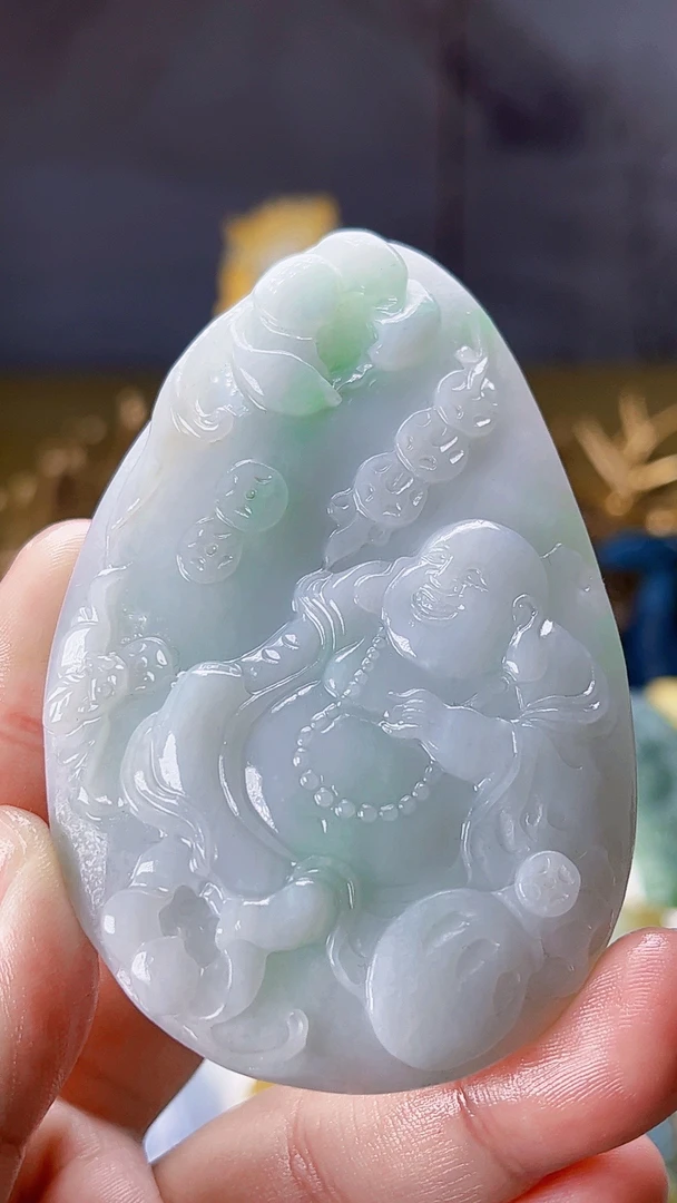 【新春福利好物】天然缅甸翡翠冰胶佛公毛货需抛光尺寸78.9x51x10.9