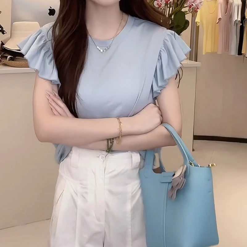 法式甜美圆领短袖T恤女2025夏季新款设计感小众别致时尚百搭上衣