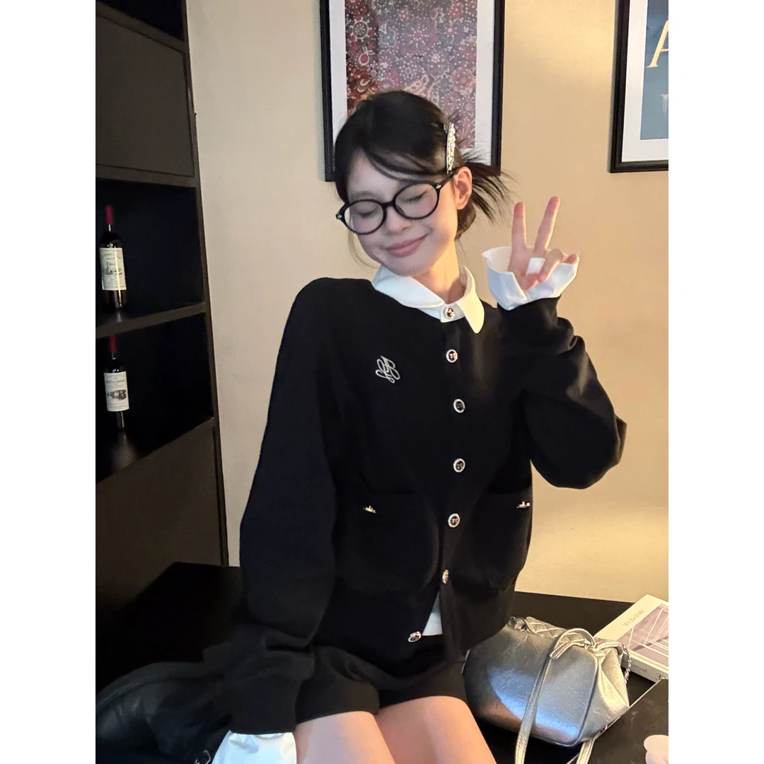 宋正恩【现货+5米运补】气质小香精致扣字母刺绣拼色外套套装ST2044