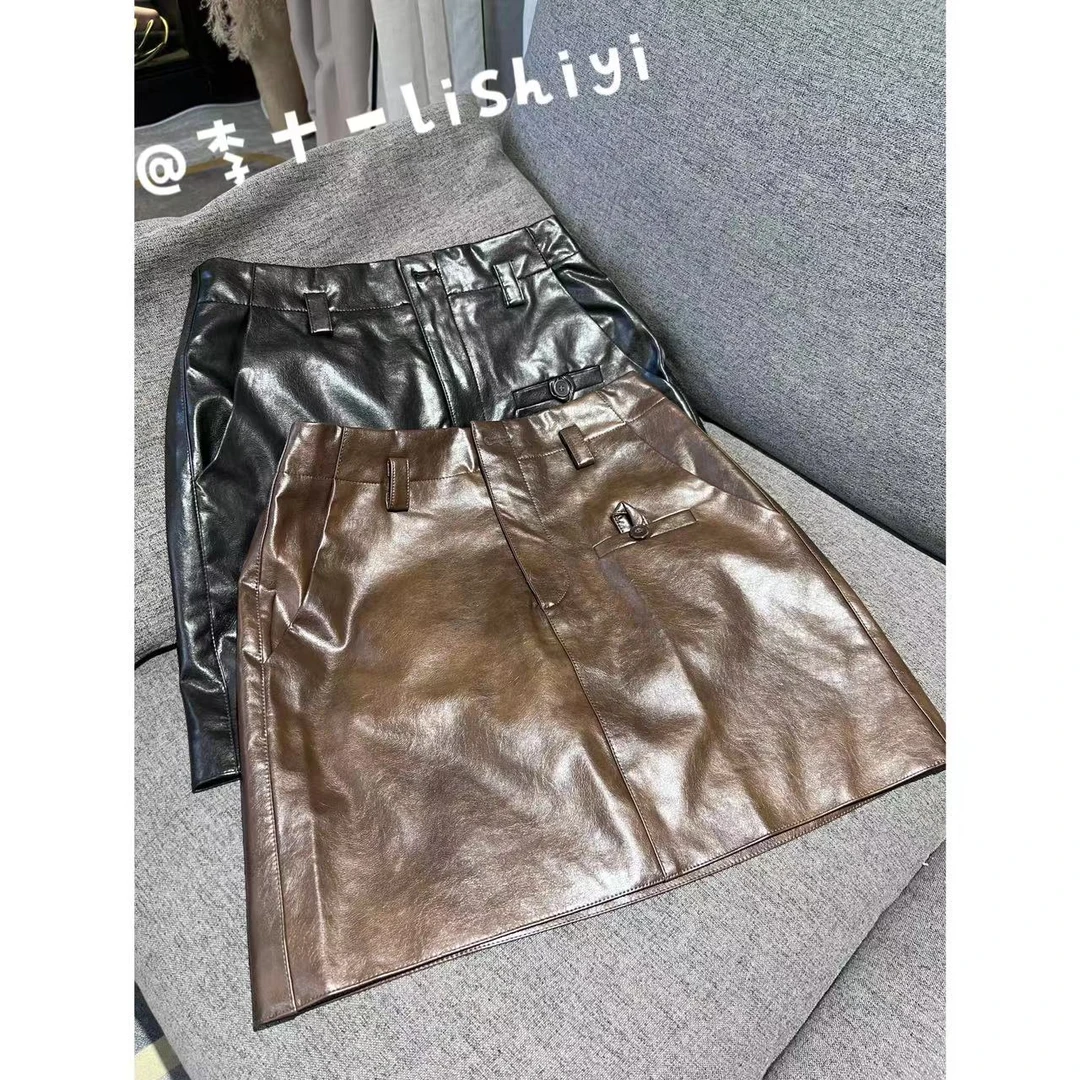 【李十一LISHIYI】秋款复古油画感百搭短款皮裙半身裙29009