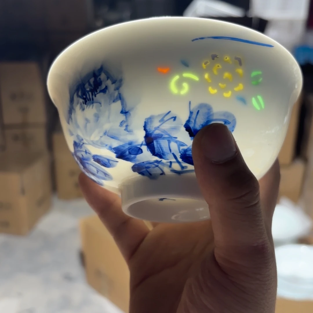 玉瓷景德镇陶瓷微瑕手绘七彩米饭碗2个