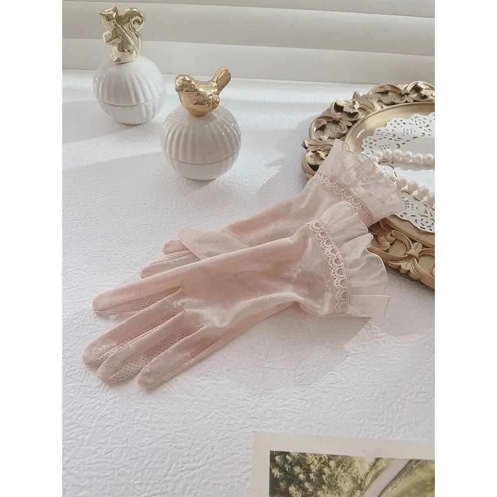 防晒手套女式薄款夏季触屏防滑司机骑电动车冰丝蕾丝短款开车骑行