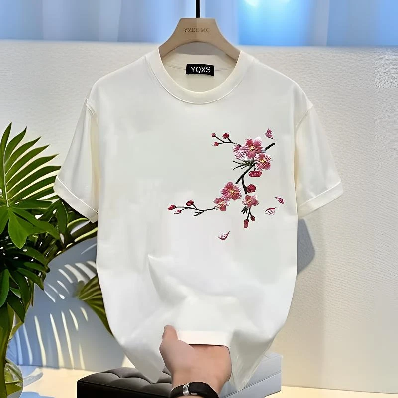 2025新款国潮中国风潮牌梅花印花短袖t恤男情侣百搭夏季时尚上衣