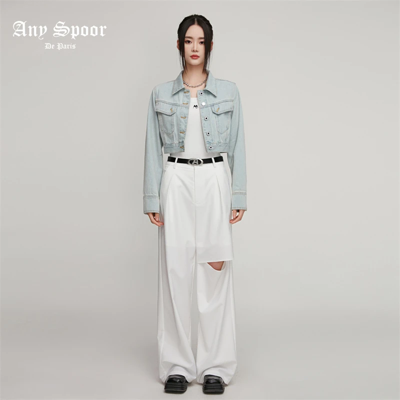 【ANY SPOOR】时尚韩版长袖蓝色百搭复古潮流秋季牛仔外套74BR54