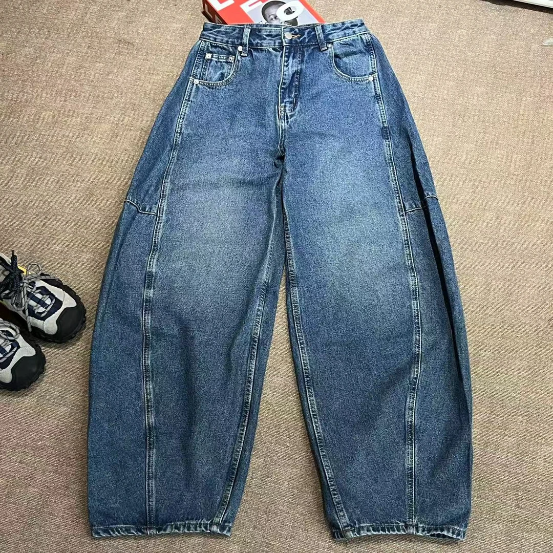TING GE 内里磨毛款~秋冬新款高腰宽松百搭香蕉牛仔裤 211225