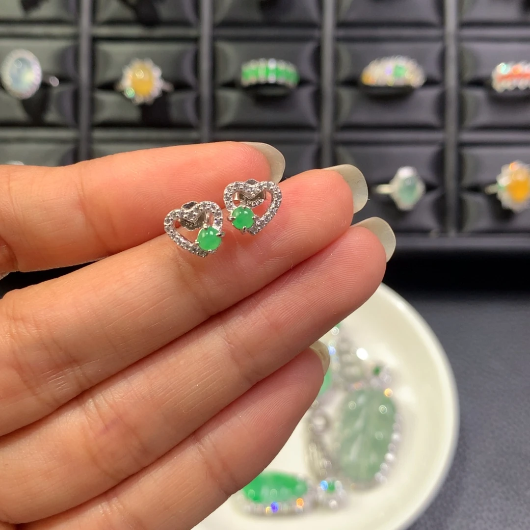 翡翠银S925镶嵌耳饰