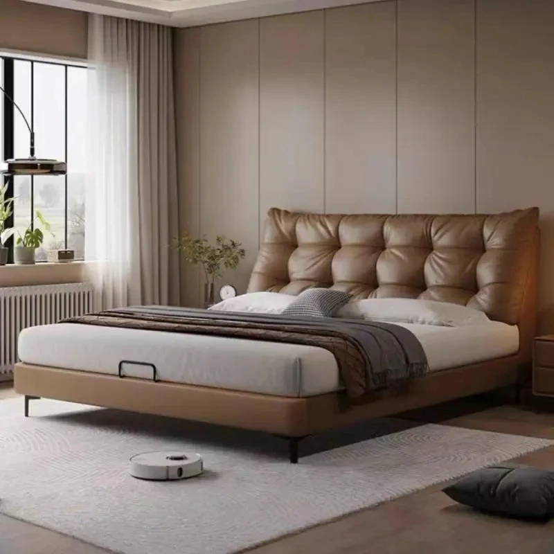 【大棕熊】简约轻奢灯带大床双人床意式婚床北欧儿童床实木