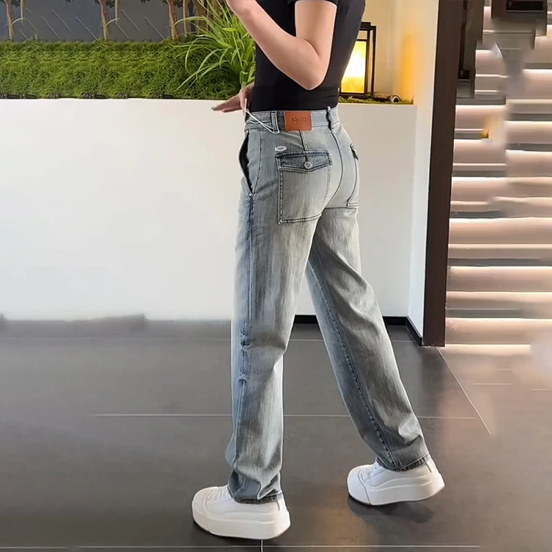 高档男裤大码春秋冬季男士时尚新款阔腿牛仔裤重工水洗休闲裤潮