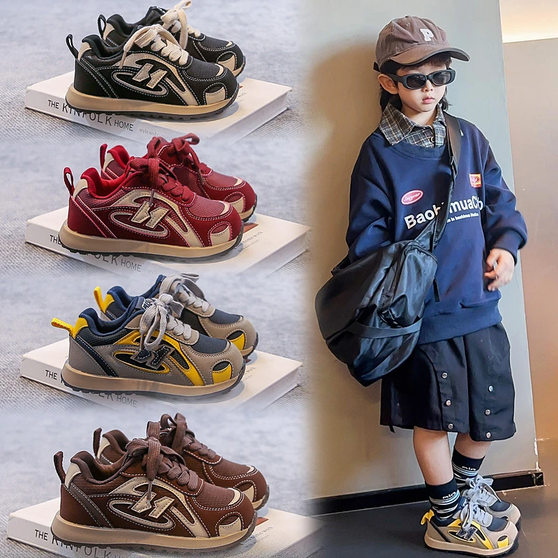 复古网面童鞋德训鞋男女童鞋新款透气百搭休闲运动阿甘鞋2071