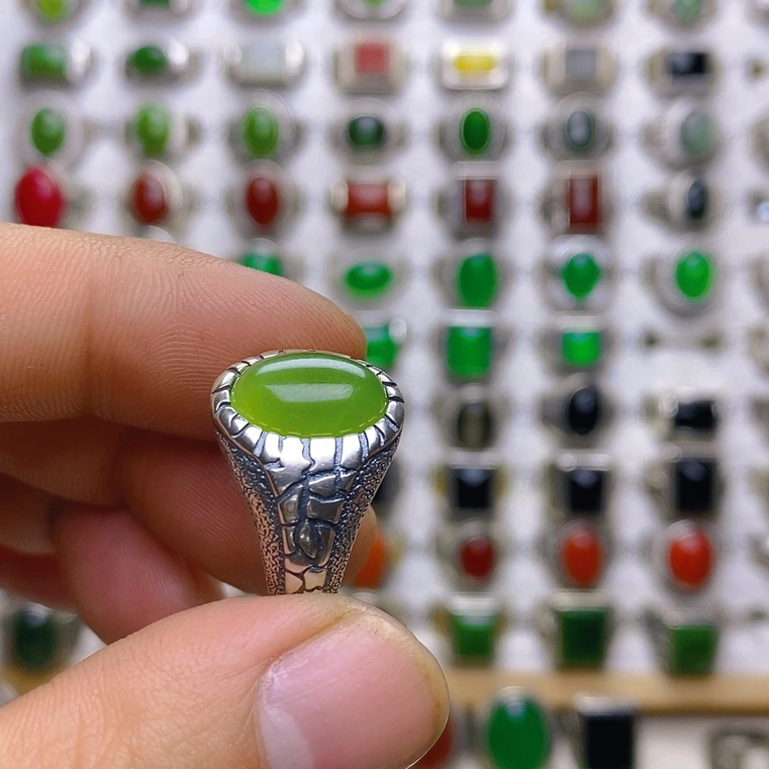 和田玉戒指银S925镶嵌