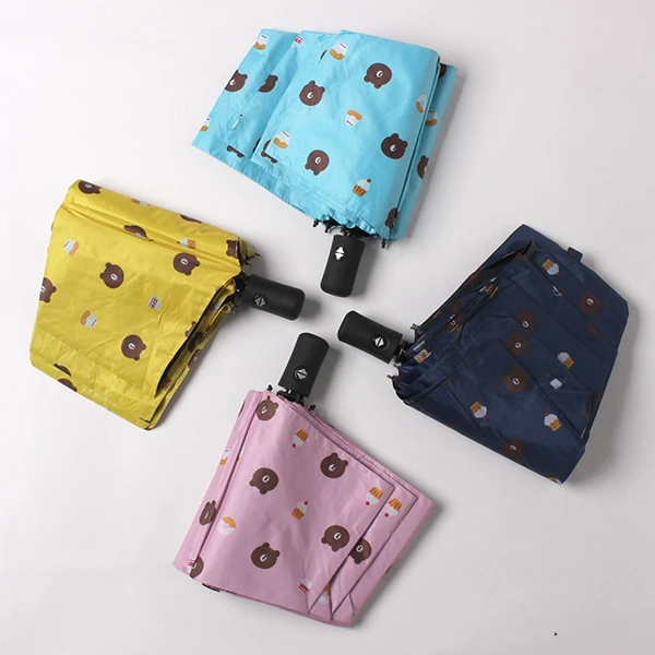 全自动黑胶晴雨伞卡通图案95*8k自动折叠伞一键开收学生防紫外线