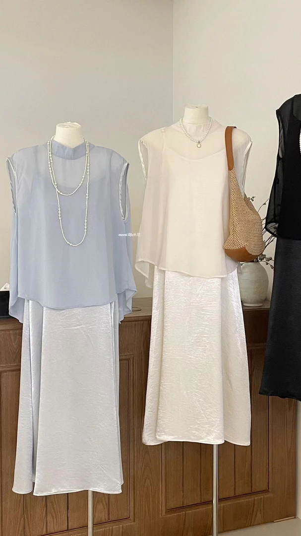 MEENI@A644-5 温柔风雅致缎面小衫+连衣裙两件套 6-8