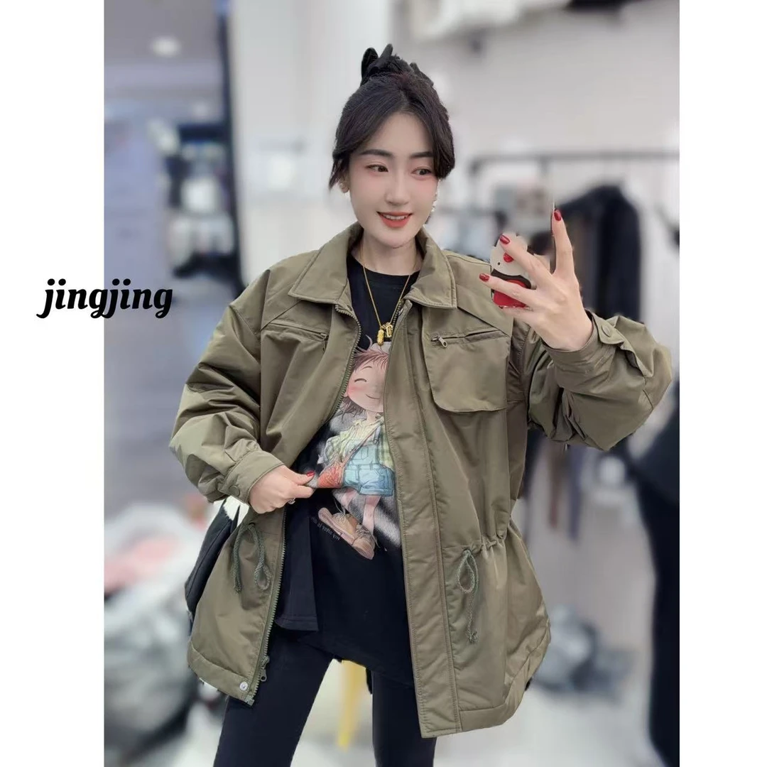 翻领设计早春新款休闲百搭抽腰棉服（0782）