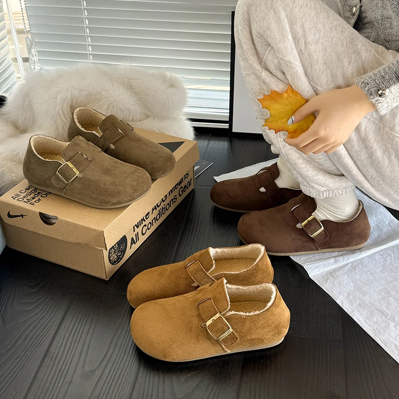 一脚蹬加绒勃肯鞋复古风厚底全包平底勃肯鞋琥珀流光