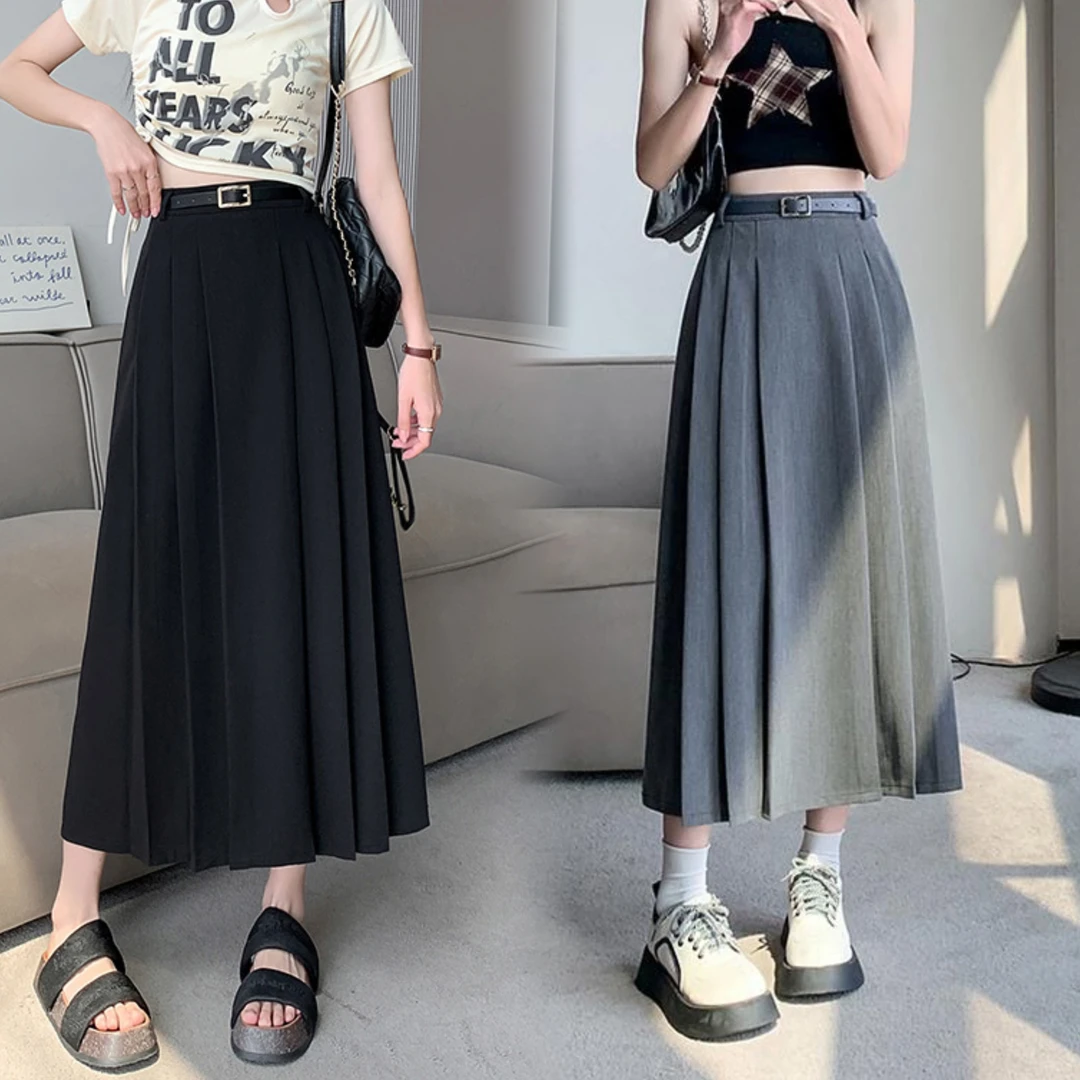 黑色百褶西装裙女春夏2025新款高腰a字长裙垂感遮胯半身裙小个子