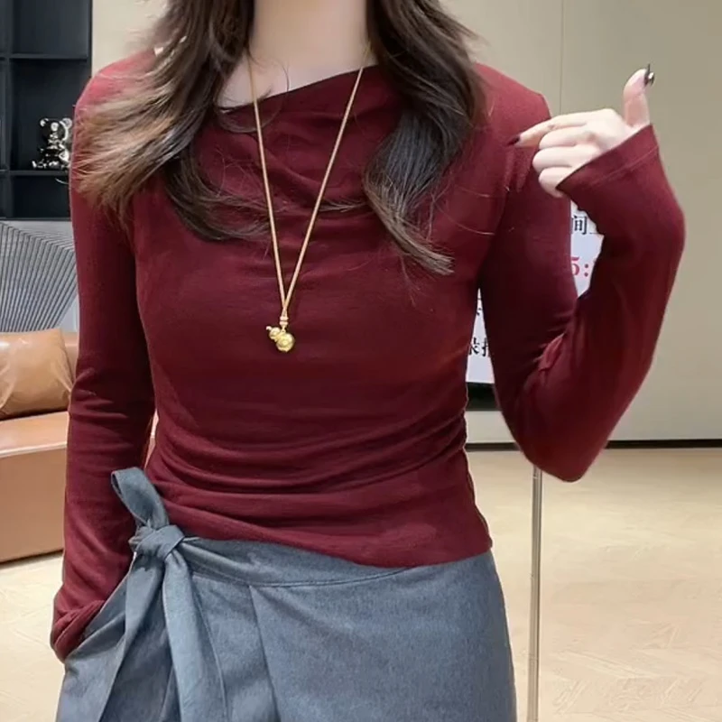早秋新款辣妹褶皱显瘦舒适T恤长袖修身上衣长袖LK2505898