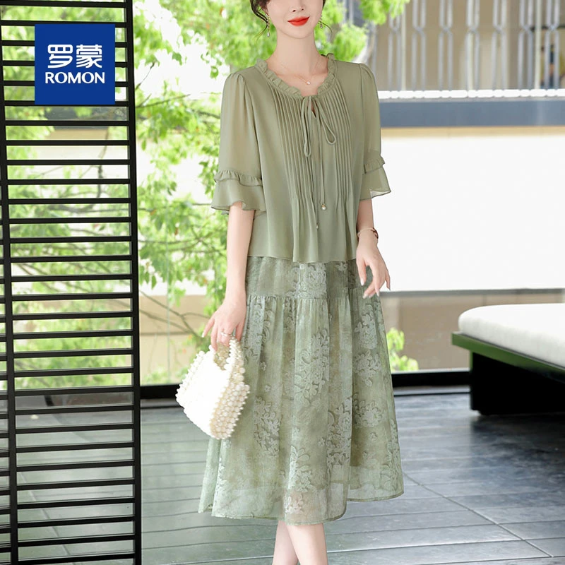 罗蒙高端精致碎花连衣裙女2025夏季新款时尚妈妈装气质减龄中长裙